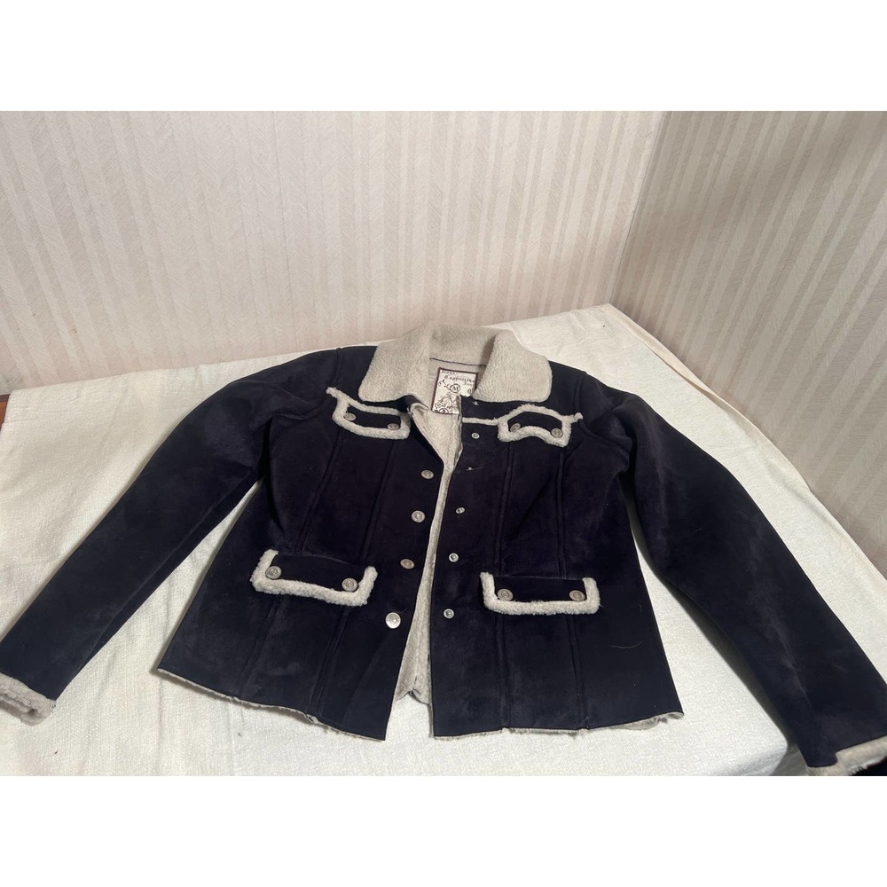 Cappuccino Button Up Long Sleeve Shearling Coat Black Womens Size Meidum